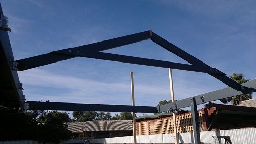 One gable frame in place